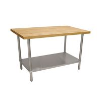 John Boos Wood Top Work Table with Galvanized Undershelf JNS06 - 24" x 96", 1.5" Thick